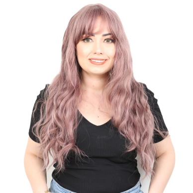 Perçemli Uzun Su Dalgası Fiber Sentetik Peruk- Gül Kurusu