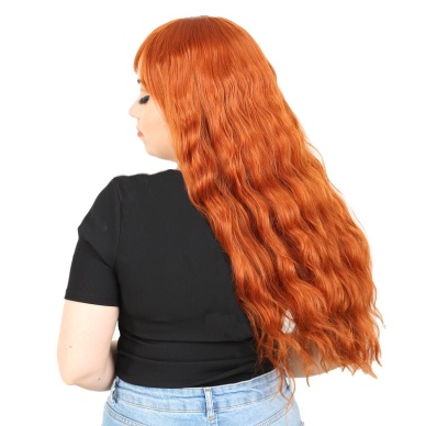 Perçemli Uzun Su Dalgası Fiber Sentetik Peruk- Bakır