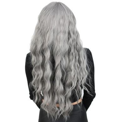 Perçemli Uzun Su Dalgası Fiber Sentetik Peruk - Açık Gri