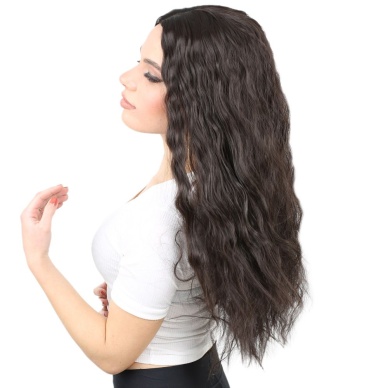 Kabarık Dalgalı Uzun Fiber Sentetik Peruk - Kahverengi