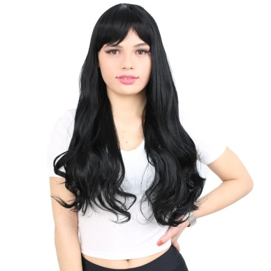 Kahküllü Uzun Dalgalı Fiber Sentetik Peruk - Siyah