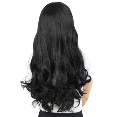 Kahküllü Uzun Dalgalı Fiber Sentetik Peruk - Siyah