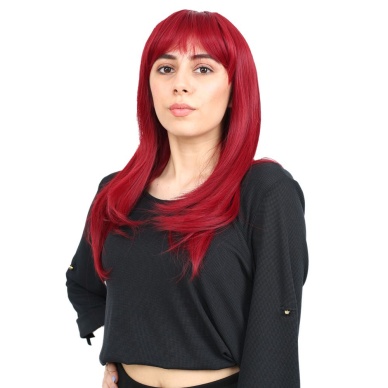 Düz Perçemli Orta Boy Fiber Sentetik Peruk - Kızıl