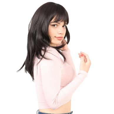 Düz Perçemli Orta Boy Fiber Sentetik Peruk - Kahverengi