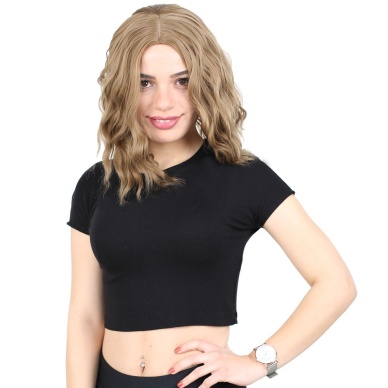 Fiber Sentetik Kısa Dalgalı Perçemsiz Peruk - Bebek Kumralı