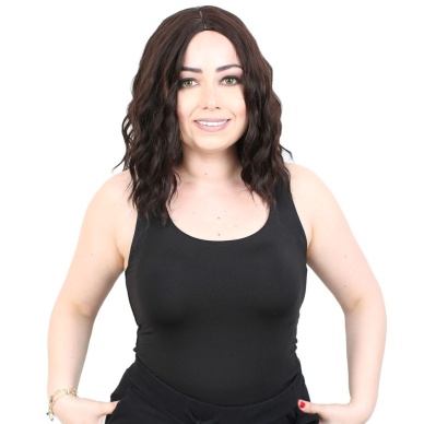 Fiber Sentetik Kısa Dalgalı Perçemsiz Peruk - Koyu Kahve