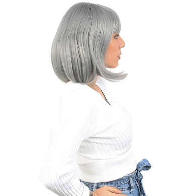 Küt Kahküllü Fiber Sentetik Peruk - Gri