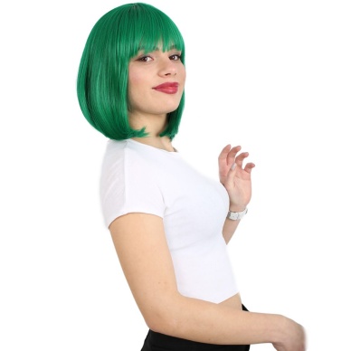 Küt Kahküllü Fiber Sentetik Peruk - Koyu Yeşil