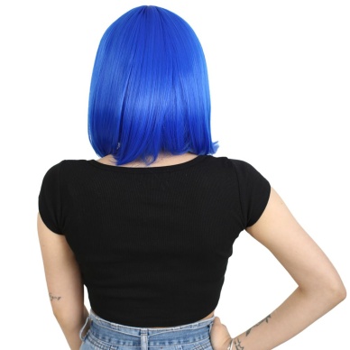 Küt Kahküllü Fiber Sentetik Peruk - Koyu Mavi