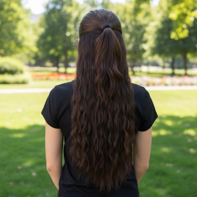 Fiber Sentetik Kabarık Dalgalı Yarım Ay + 2 Yan Çıt Çıt - Koyu Kahve