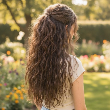 Fiber Sentetik Kabarık Dalgalı Yarım Ay + 2 Yan Çıt Çıt - Açık Kahve