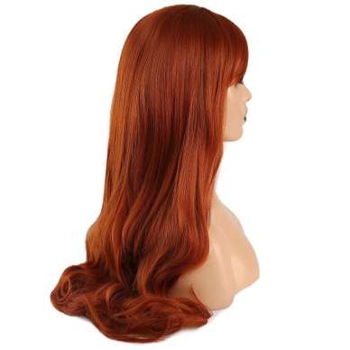 Kahküllü Uzun Dalgalı Fiber Sentetik Peruk - Bakır