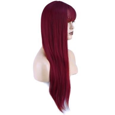 Düz Perçemli Uzun Fiber Sentetik Peruk - Kızıl