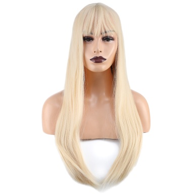 Düz Perçemli Uzun Fiber Sentetik Peruk - Platin