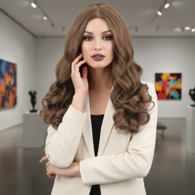 Dalgalı Perçemsiz Uzun Fiber Sentetik Peruk - Bebek Kumralı