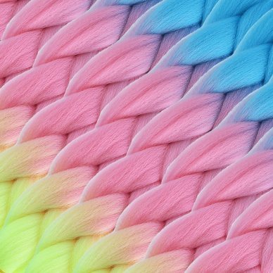 Afrika Örgülük Ombreli Sentetik Saç 100 Gr. - Açık Mavi / Pembe / Neon Sarı