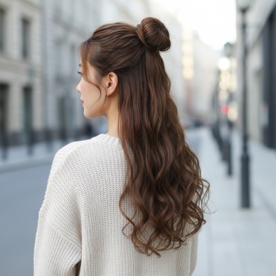 Fiber Sentetik Dalgalı Yarım Ay + 2 Yan Çıt Çıt - Kumral