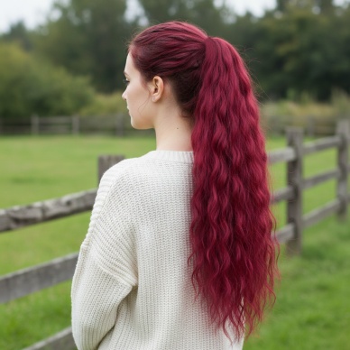 Tokalı Kabarık Dalgalı At Kuyruğu - Kızıl