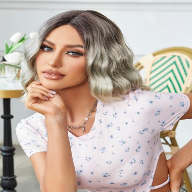 Kahverengi / Beyaz Platin Ombreli Küt Tül Peruk