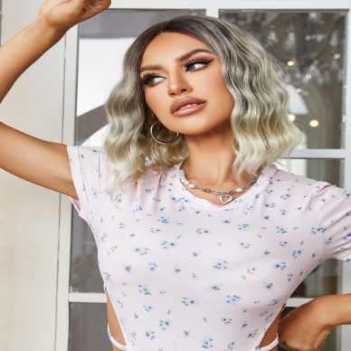 Kahverengi / Beyaz Platin Ombreli Küt Tül Peruk