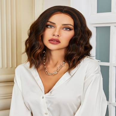 Kahverengi / Karamel Röfleli Küt Tül Peruk