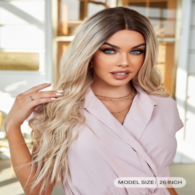 Kumral Ombre/ Balköpüğü Platin Röfleli Orta Boy Tül Peruk