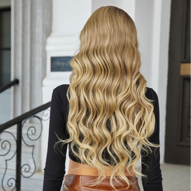 Kahverengi Ombre/ Kumral Balköpüğü Röfleli Uzun Tül Peruk