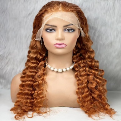 Gerçek Front Lace Tül Peruk - Yoğun Dalgalı - Bakır 70-75cm