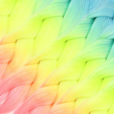 Simli Açık Mavi / Neon Sarı / Pembe Ombreli Örgülük Saç 100 Gr.