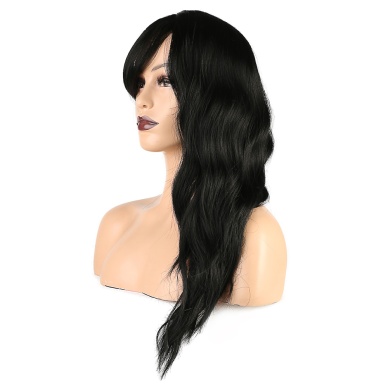 Dalgalı Perçemli Fiber Sentetik Orta Boy Peruk - Siyah