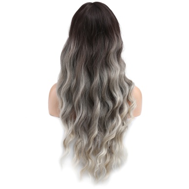 Perçemli Uzun Su Dalgası Fiber Sentetik Peruk- Ombre ve Röfleli