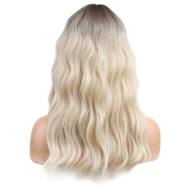 Dalgalı Perçemli Fiber Sentetik Orta Boy Peruk - Kahverengi / Beyaz Platin Ombreli