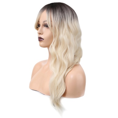 Dalgalı Perçemli Fiber Sentetik Orta Boy Peruk - Kahve / Beyaz Platin Röfleli