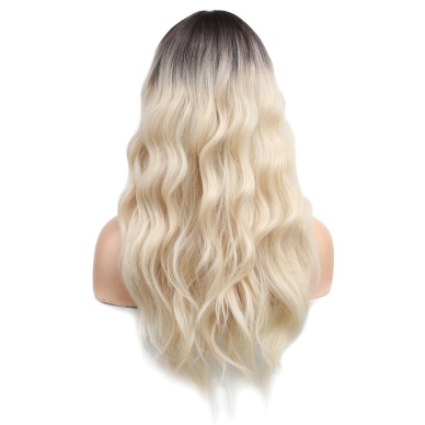 Dalgalı Perçemli Fiber Sentetik Orta Boy Peruk - Kahve / Beyaz Platin Röfleli