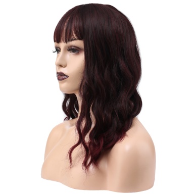 Dalgalı Kısa Perçemli Fiber Sentetik Peruk - Kızıl Kahve