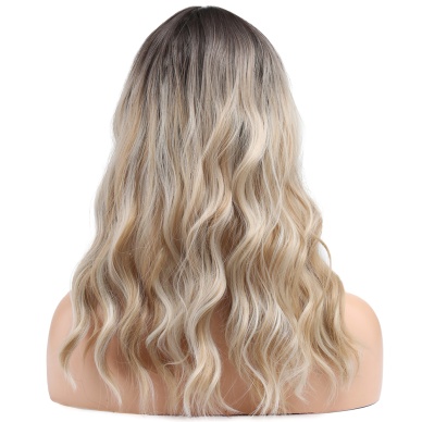 Dalgalı Kısa Perçemli Fiber Sentetik Peruk - Kahve / Platin Ombre ve Röfleli
