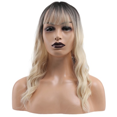 Dalgalı Kısa Perçemli Fiber Sentetik Peruk - Kahve / Platin Ombreli