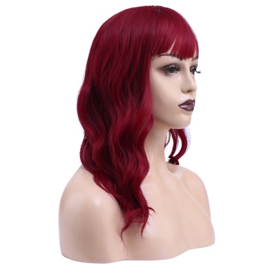 Dalgalı Kısa Perçemli Fiber Sentetik Peruk - Kızıl