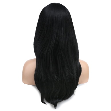 Katlı Kesim Perçemli Düz Fiber Sentetik Orta Boy Peruk - Siyah
