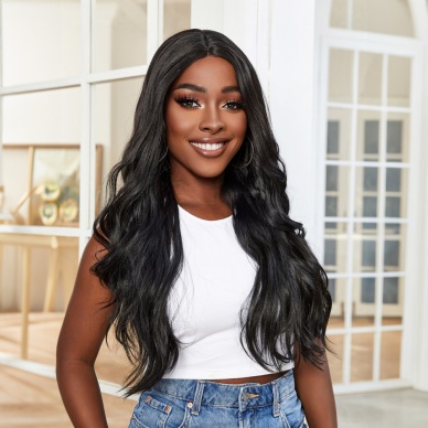 Su Dalgası Fiber Sentetik Tül Peruk - Siyah