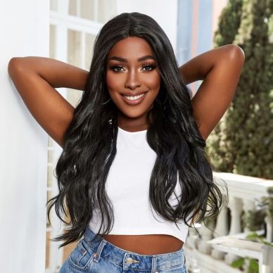 Su Dalgası Fiber Sentetik Tül Peruk - Siyah