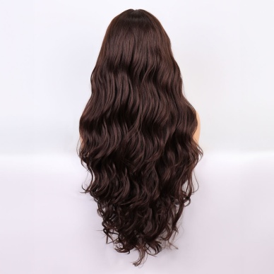 Kahverengi Uzun Dalgalı  Fiber Sentetik Tül Peruk