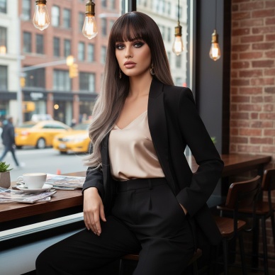 Doğal Dalgalı Perçemli Fiber Sentetik Uzun Boy Peruk - Koyu Kumral / Rus Kumralı Ombre ve Röfleli