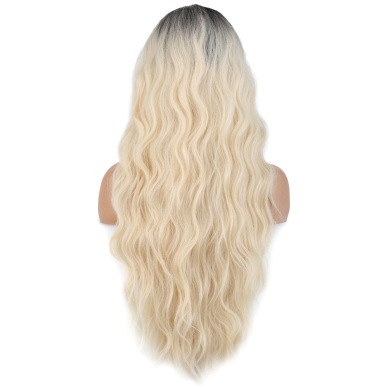 Uzun Su Dalgası Fiber Sentetik Peruk - Kahve / Platin Ombre