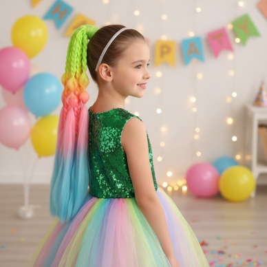 Balon ve Düz Salaş Örgülü Lastikli At Kuyruğu - ACM07