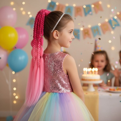 Balon ve Düz Salaş Örgülü Lastikli At Kuyruğu - ACM10