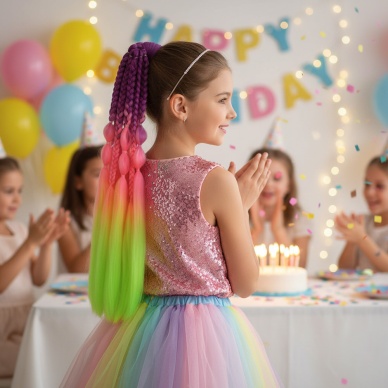 Balon ve Düz Salaş Örgülü Lastikli At Kuyruğu - ACM21