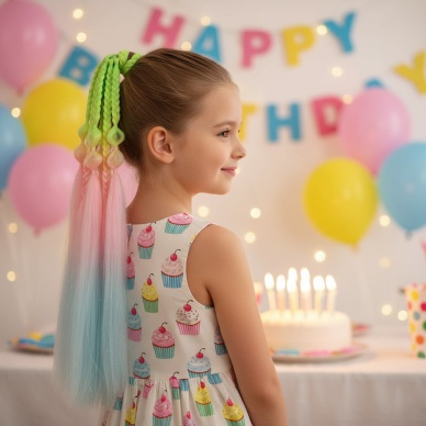 Balon ve Düz Salaş Örgülü Simli Lastikli At Kuyruğu - ACM27