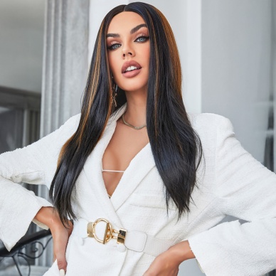 Siyah / Ön ve Arka Kahverengi Işıltılı Tül Peruk