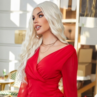 Su Dalgalı Uzun Beyaz Platin Tül Peruk